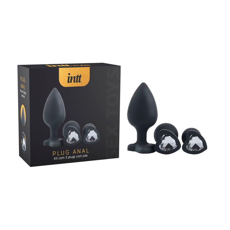 Kit Plug Anal Em Silicone E Joia Na Base 3 Itens Intt Toys