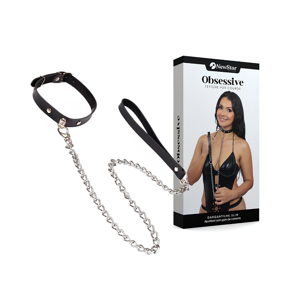Gargantilha Slim com Guia de Corrente - New Star Couros | Tamanho Único - 1