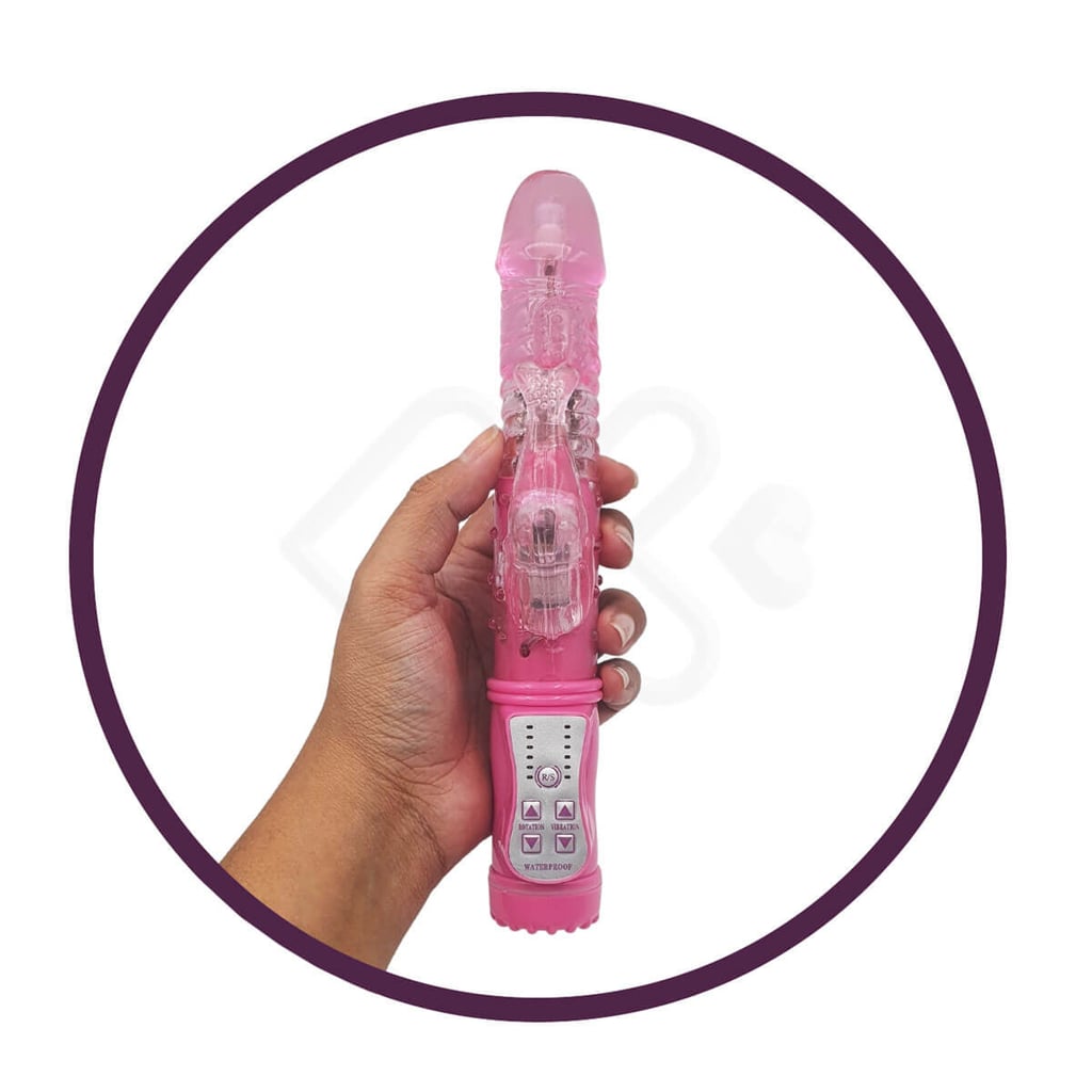 Vibrador de Ponto G e Estimulador Clitoriano com 9 Velocidades de Rotação, Botão Reverse e 36 Modos de Vibração - Adão & Eva Jack Rabbit Baleia - 11,4 x 3,0 cm - 5