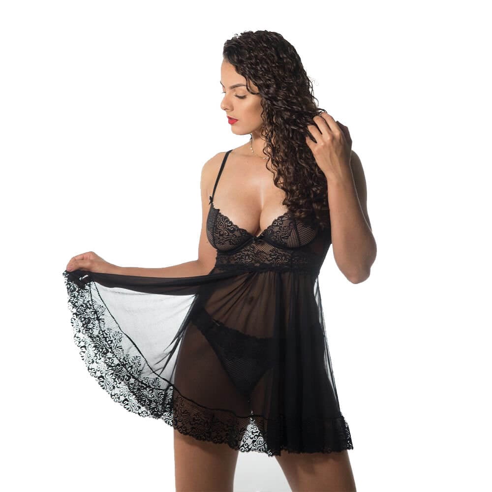 Amor e Sedução - Camisola Mel em Renda e Tule | Disponível em 3 Cores e 4 Tamanhos - 3