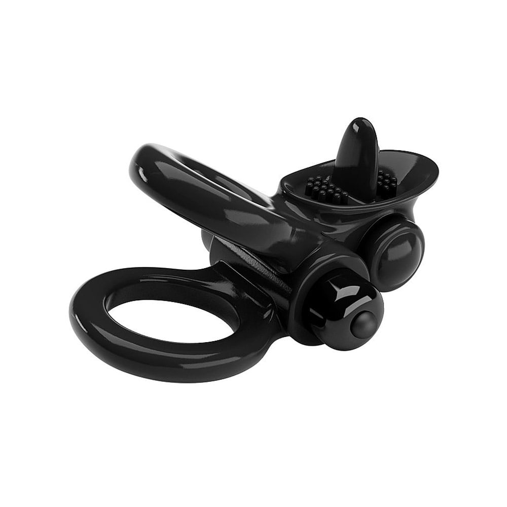 Anel Peniano Duplo com Estimulador de Clitóris, Língua Vibratória e 10 Modos de Vibração - Passionate Ring | 10,6 x 3,8 cm - 2