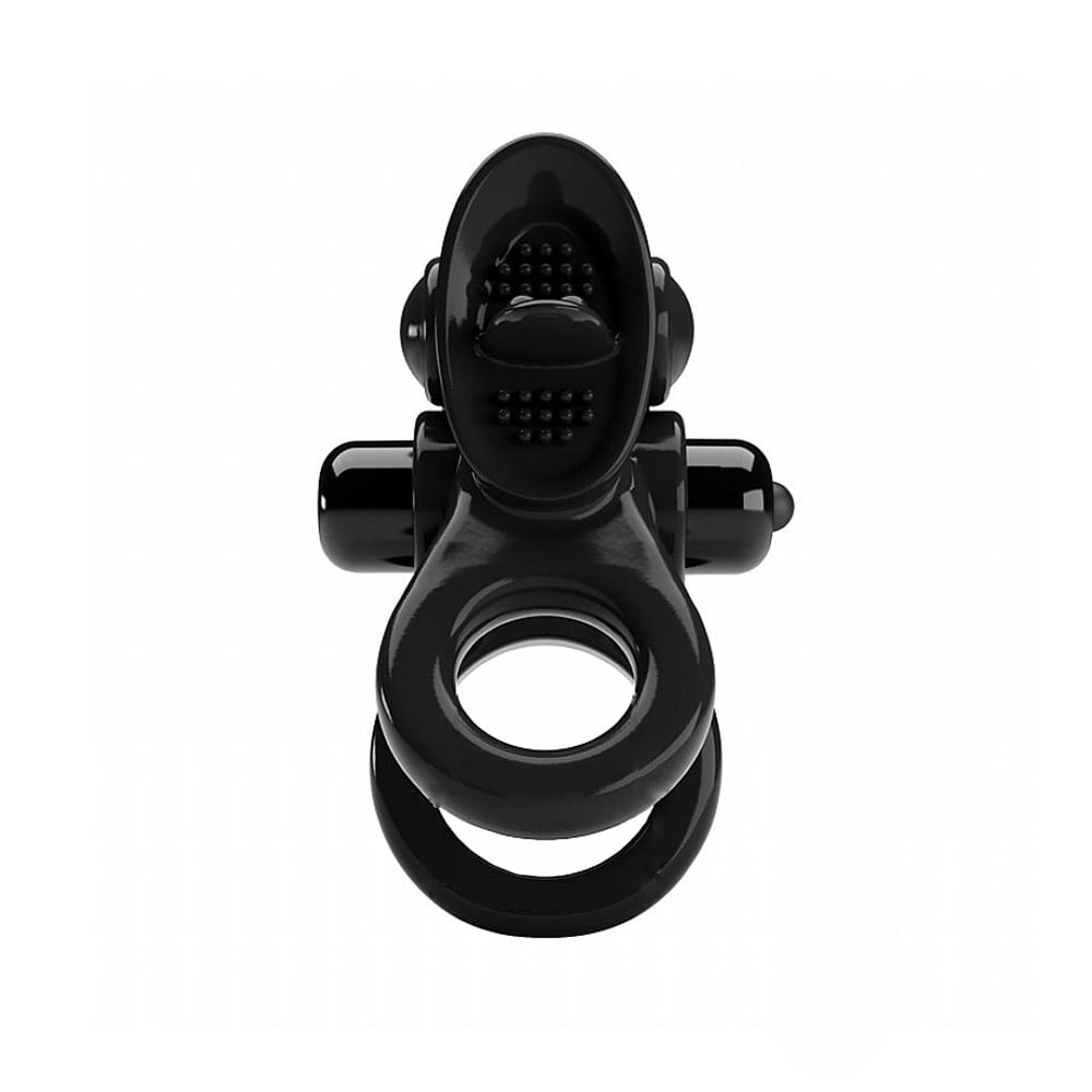 Anel Peniano Duplo com Estimulador de Clitóris, Língua Vibratória e 10 Modos de Vibração - Passionate Ring | 10,6 x 3,8 cm - 6