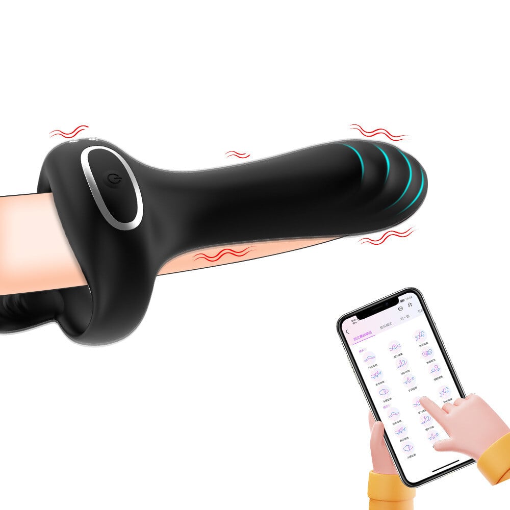Anel Peniano com Massageador de Próstata Recarregável, 9 Modos de Vibração e Interação por Aplicativo - 4,8 x 3,5 cm - 2