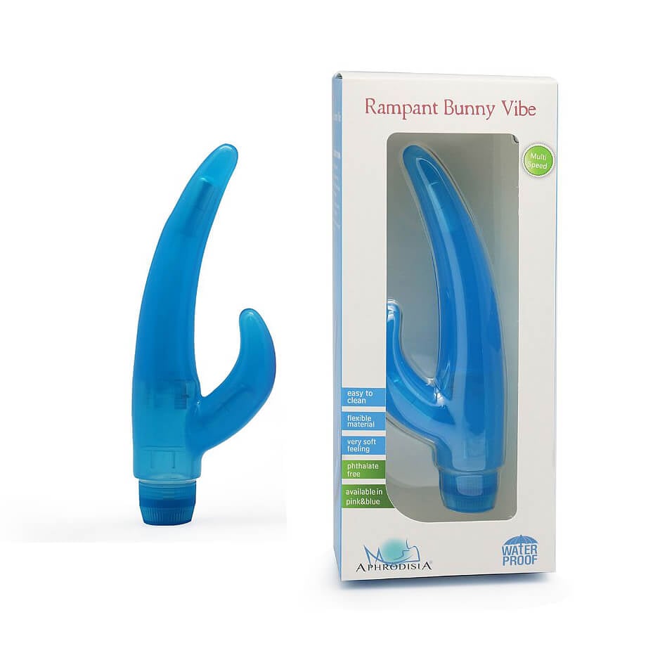 Aphrodisia Rampant Bunny Vibe - Vibrador Flexível Estimulador de Ponto G e de Clítoris com Vibração Multivelocidade - 18 x 3 cm | Cor: Azul - 1