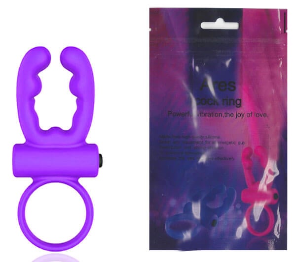 Ares Cock Ring - Anel Peniano com Duas Hastes para Estimulação e Vibração Única - 10 x 3 cm | Cor: Roxo - 1