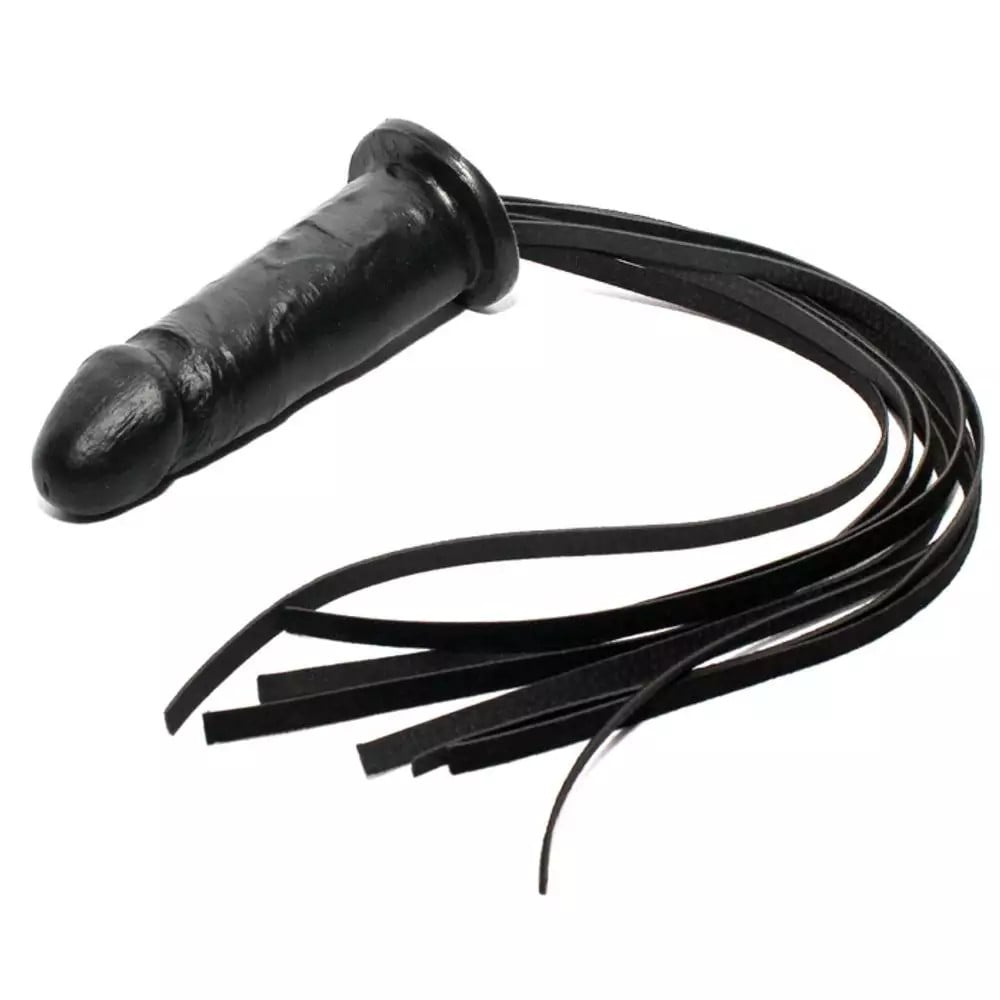Chicote em Couro Sintético com 8 Tiras e Cabo em Prótese Peniana Realística - Brasil Fetiche | 14 x 3,7 cm - 1