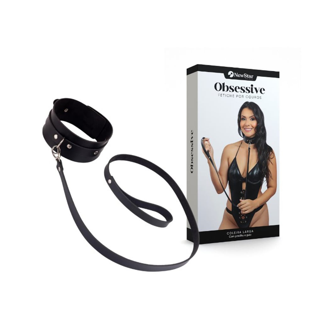 Coleira Larga em Couro Montana com Guia e Mosquete - New Star Couros | Tamanho Único - 1