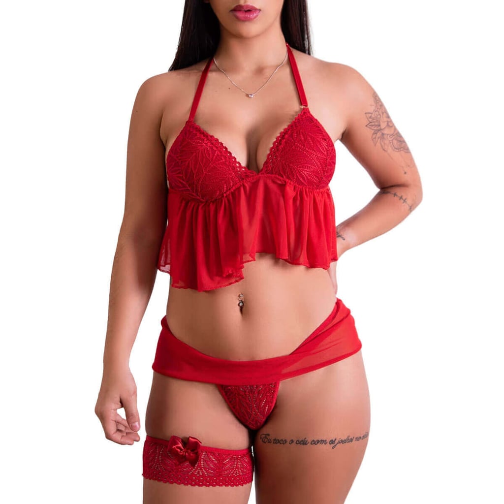Conjunto em Renda com Saia e Persex em Tule - Lingerie Fascino | Disponível em 3 Cores e 4 Tamanhos - 3