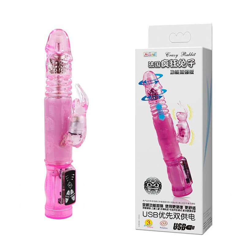 Crazy Rabbit - Vibrador Estimulador de Clítoris em Forma de Coelho com Textura Anelar, 3 Modos de Rotação e 3 Velocidades de Rotação - 23,7 x 3,4 cm - 1