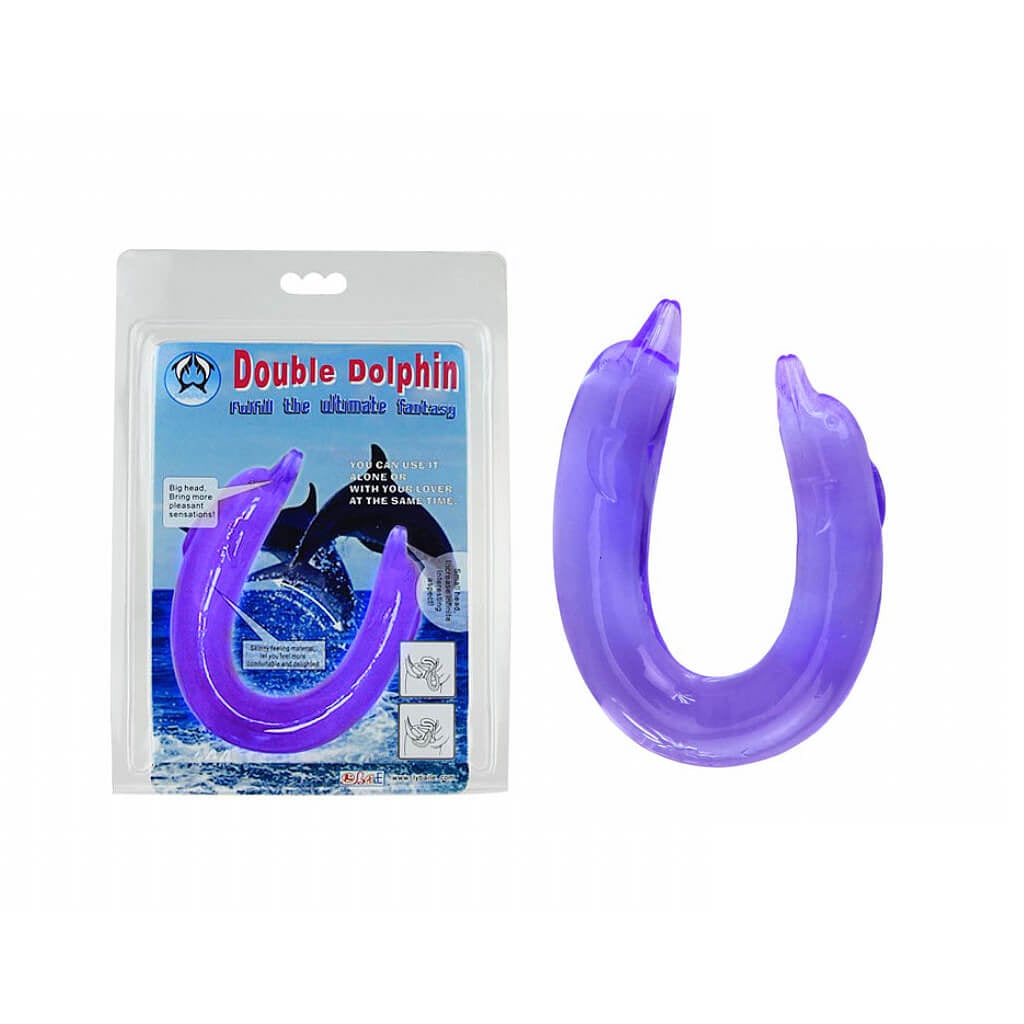 Double Dolphin - Prótese Dupla com Formato de Golfinho Flexível - 29,7 X 3 x 2,6 cm | Cor: Roxo - 1