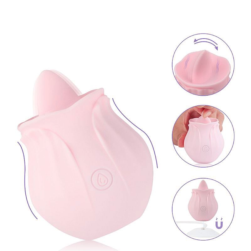 Estimulador de Clitóris em Formato de Rosa com Língua, Recarregável e 10 Modos Vibração - S-Hande Nectar | 7,8 x 5,3 cm - 1