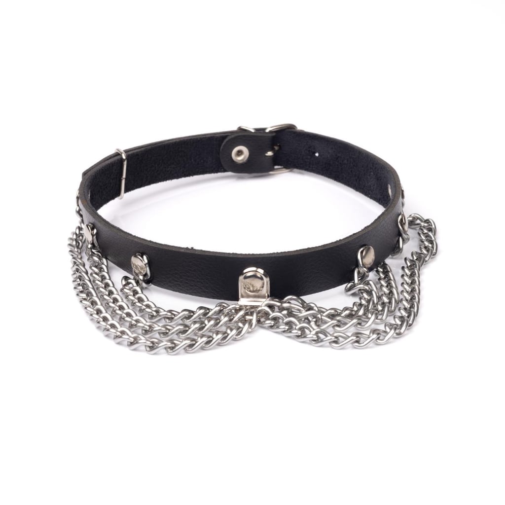 Gargantilha Dandara em Couro Montana com Aplicação de Rebites e Correntes - New Star Couros - 2