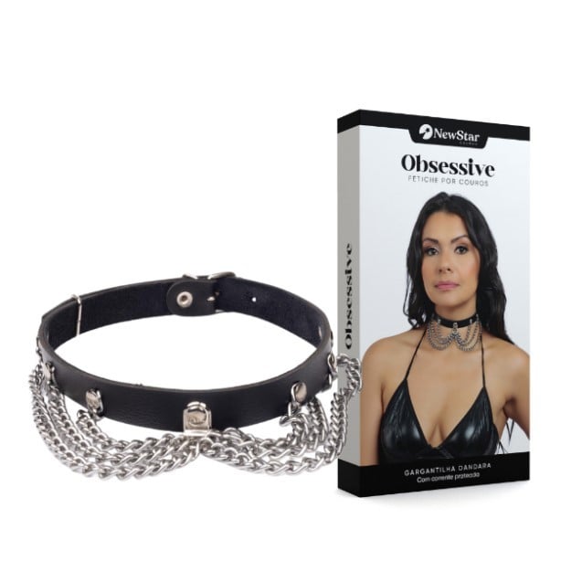 Gargantilha Dandara em Couro Montana com Aplicação de Rebites e Correntes - New Star Couros - 1