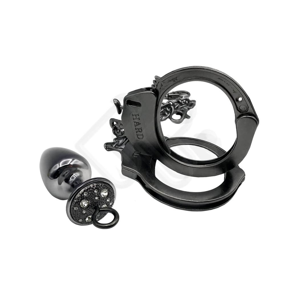 Par de Algemas em Metal com Chave de Segurança e Plug Anal "M" com Detalhes de Pedras Cravejadas - HARD - 7,2 x 3,4 cm | Disponível em 3 Cores - 4
