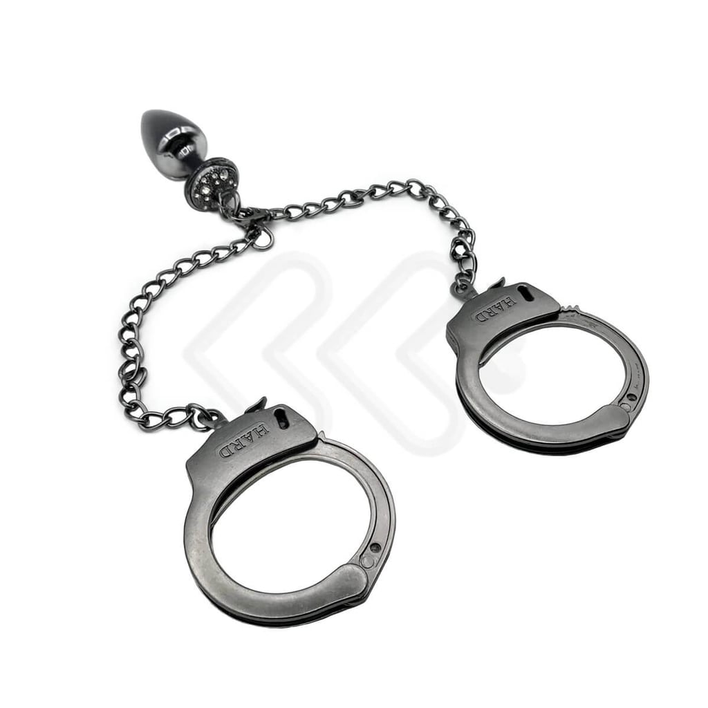 Par de Algemas em Metal com Chave de Segurança e Plug Anal "M" com Detalhes de Pedras Cravejadas - HARD - 7,2 x 3,4 cm | Disponível em 3 Cores - 3