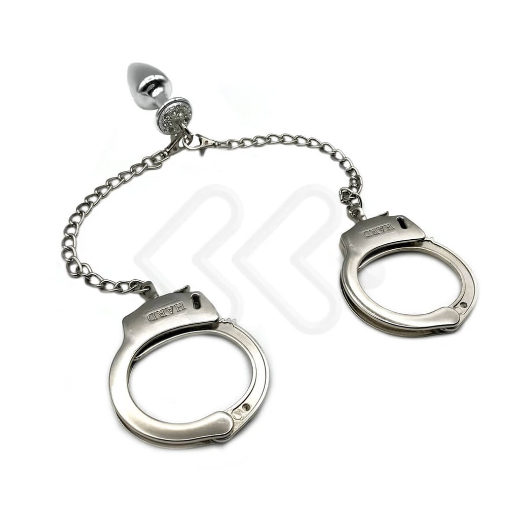 Par de Algemas em Metal com Chave de Segurança e Plug Anal "M" com Detalhes de Pedras Cravejadas - HARD - 7,2 x 3,4 cm | Disponível em 3 Cores - 8
