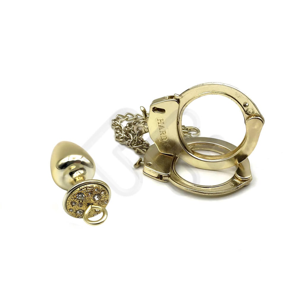 Par de Algemas em Metal com Chave de Segurança e Plug Anal "M" com Detalhes de Pedras Cravejadas - HARD - 7,2 x 3,4 cm | Disponível em 3 Cores - 13