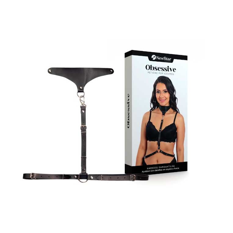 Harness Gargantilha em Couro Montana com Rebites e Argolas - New Star Couros | Tamanho Único - 1
