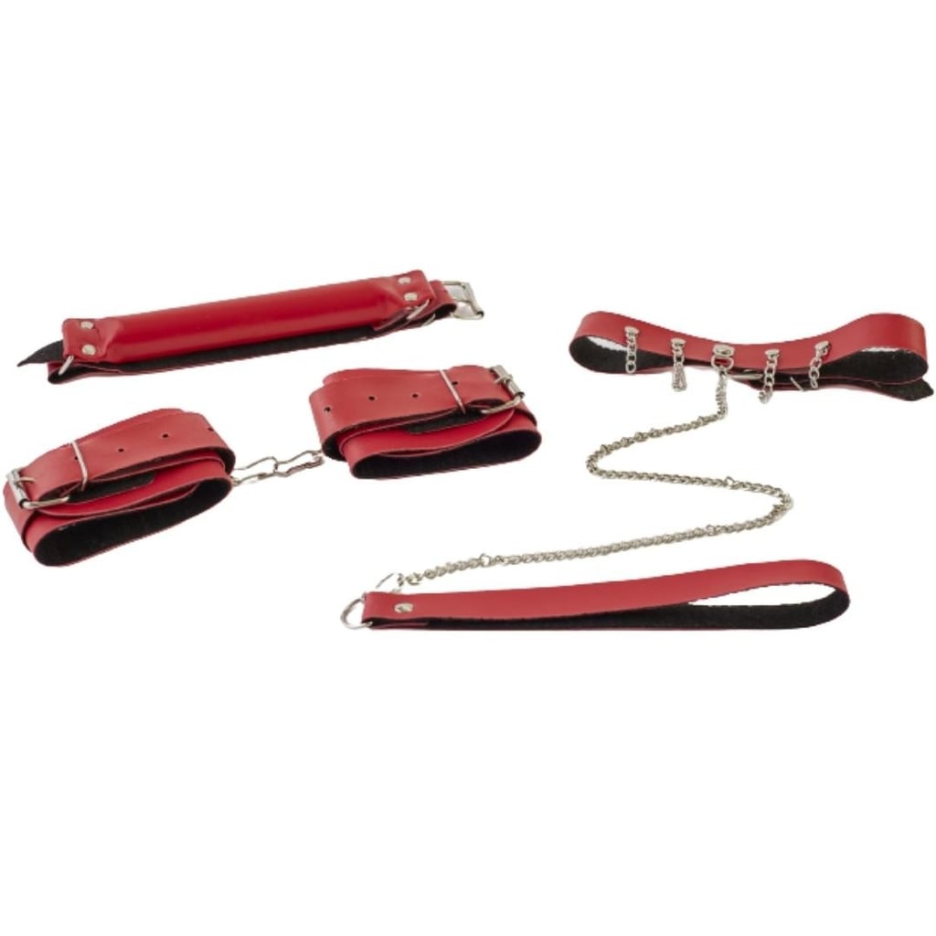 Kit Bondage Sexy com Algemas Ajustáveis, Coleira, Guia e Mordaça em Couro Sintético - Brasil Fetiche | Disponível em 2 Cores - 2