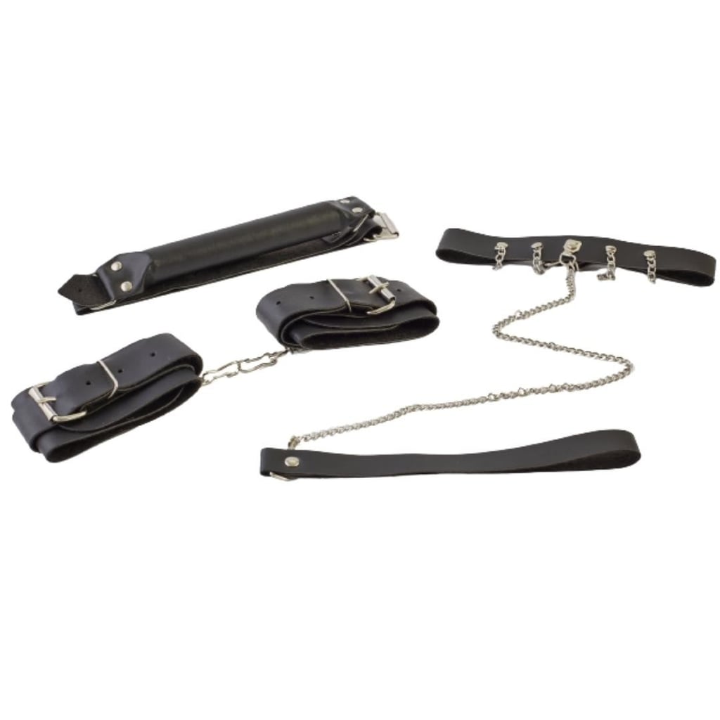 Kit Bondage Sexy com Algemas Ajustáveis, Coleira, Guia e Mordaça em Couro Sintético - Brasil Fetiche | Disponível em 2 Cores - 1