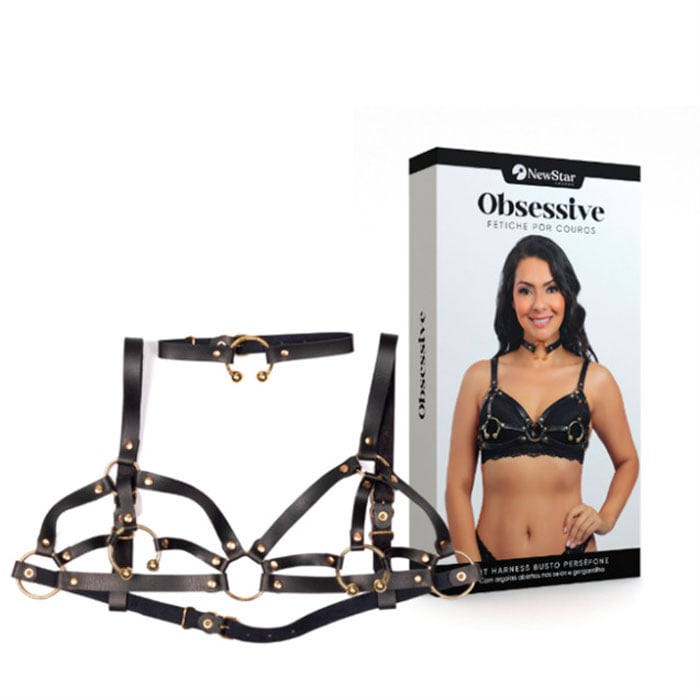 Kit Harness Perséfone Gold com Gargantilha em Couro Montana - New Star Couros | Disponível em 2 Tamanhos - 3