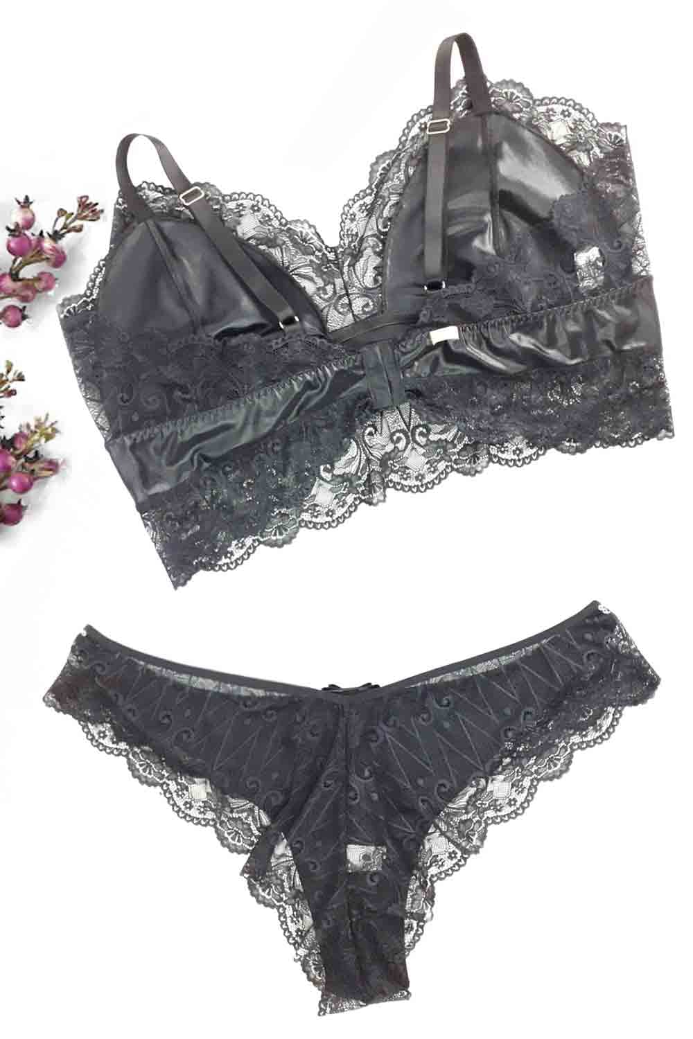 Lingerie Dully - Conjunto de Lingerie sem Bojo em Microfibra com Paetês Plus Size|Disponível em 5 Tamanhos - 3