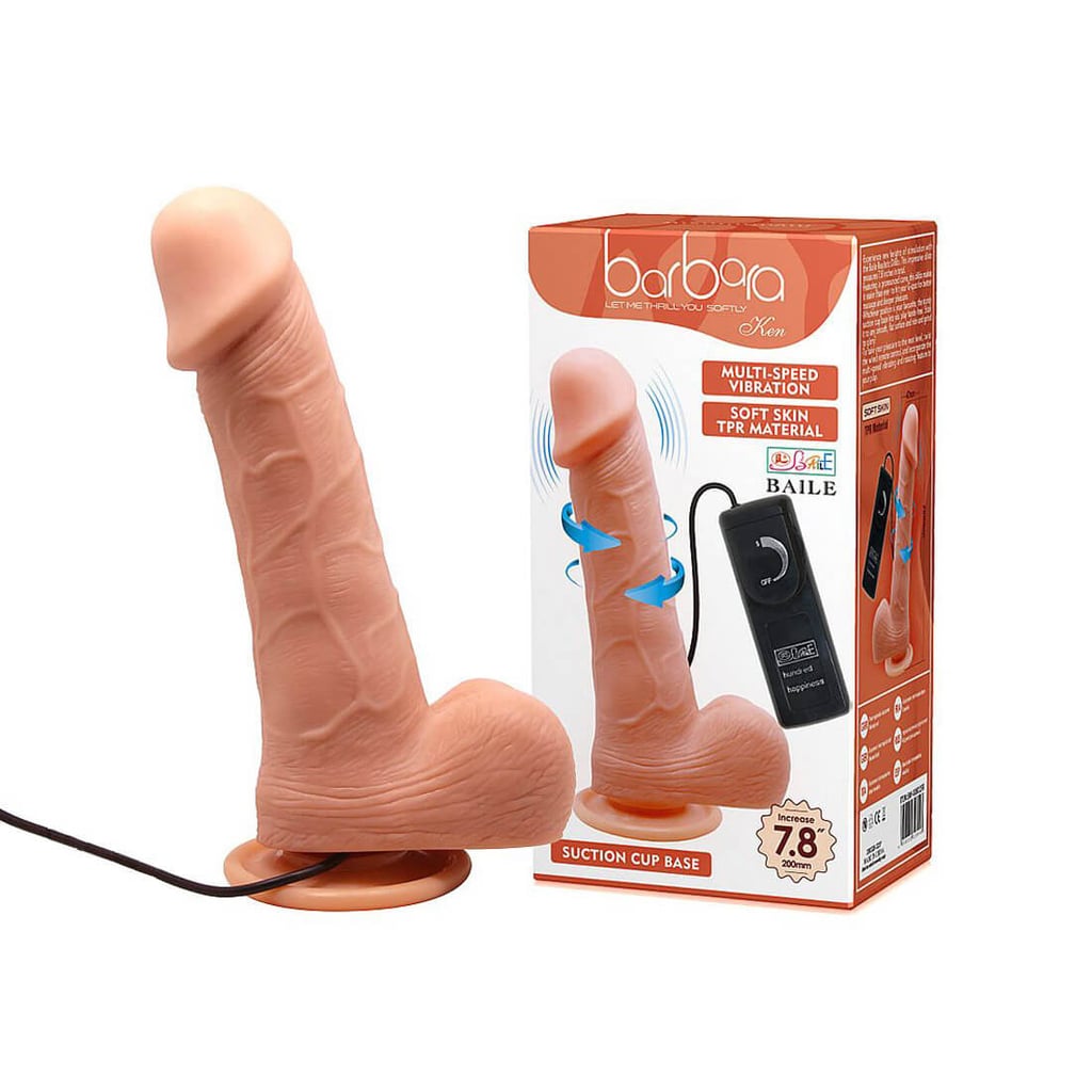 Lybaile Barbara - Prótese Peniana com Ventosa, Vibração e Rotação 360° Multivelocidade - 14 x 3,7 cm - 1