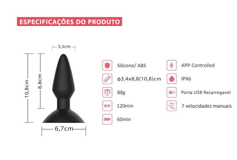 Plug Anal em Formato Cônico Controlado por Aplicativo com Ventosa e 7 Modos de Vibração - Magic Motion Equinox | 10 x 2,8 cm - 8