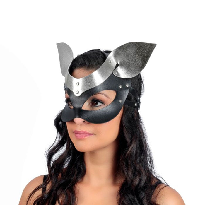 Máscara Sado Mulher Gato em Couro com Detalhe Prateado - New Star Couros| Tamanho Único - 1