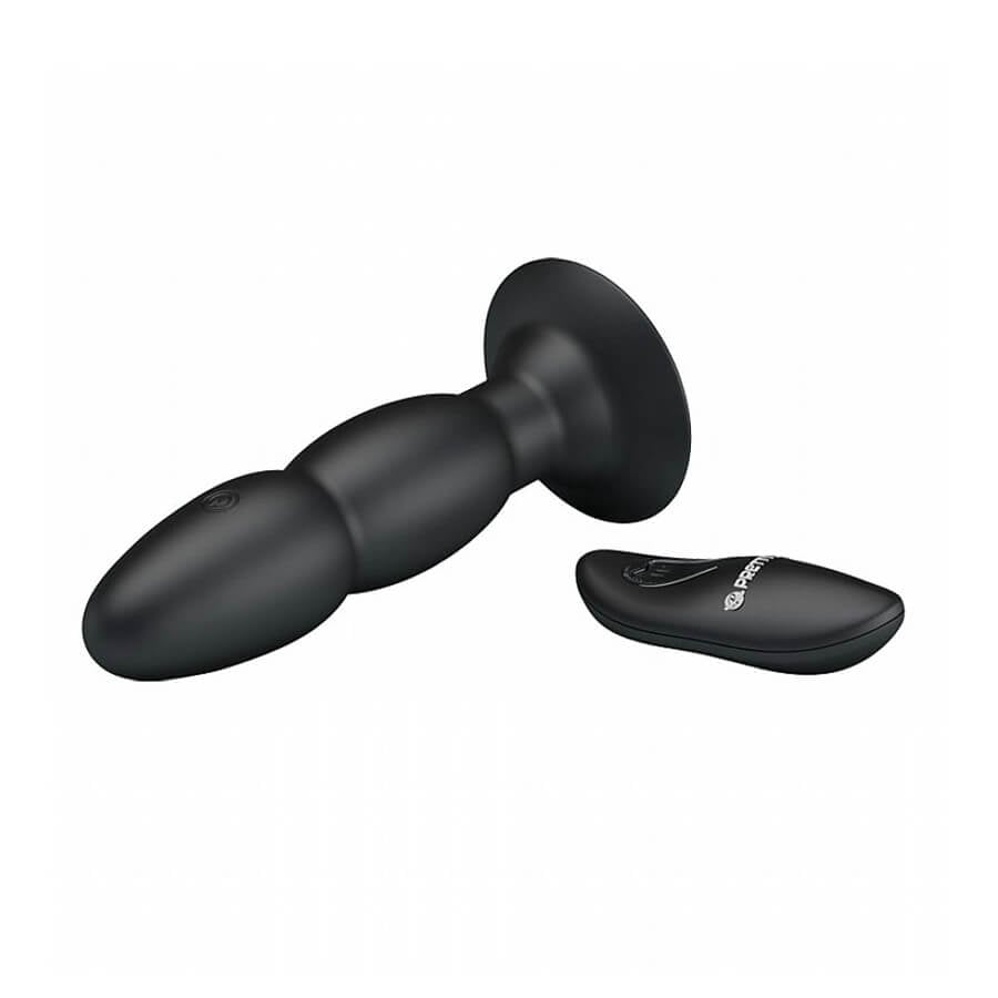 Plug Anal Cônico com Ventosa, Controle Remoto sem Fio, 4 Modos de Vibração e Rotação - Pretty Love Beaded For Extra Pleasure - 11,8 x 3,4 cm | Disponível em 3 Cores - 2