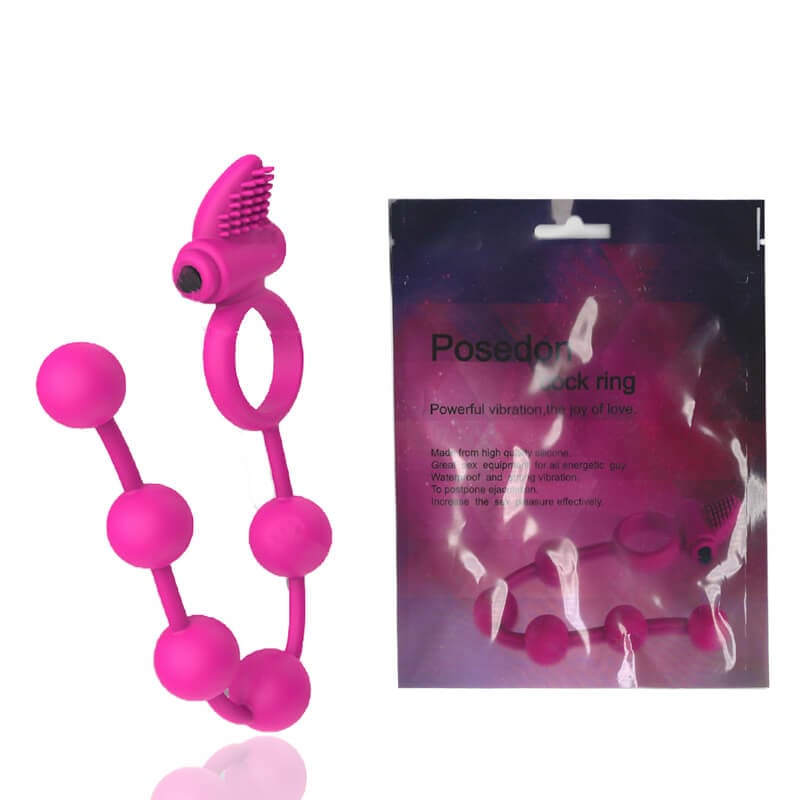 Posedon Cock Ring - Anel Peniano com Cordão Anal e Cápsula Vibratória - 28 x 2,5 CM | Cor: Rosa - 1