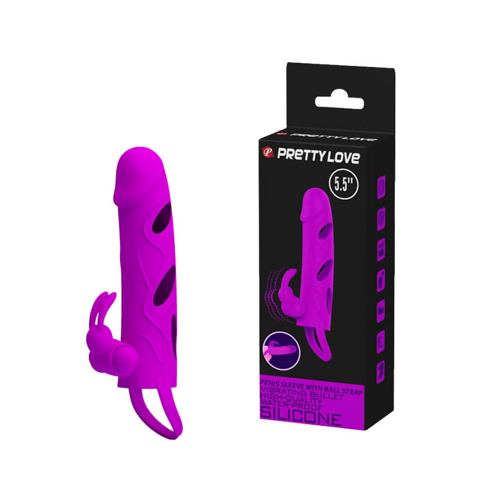 Pretty Love 5.5 - Capa Peniana Vazada com Anel para Escroto e Estimulador de Clítoris em Forma de Coelho - 14 x 3 cm - 1