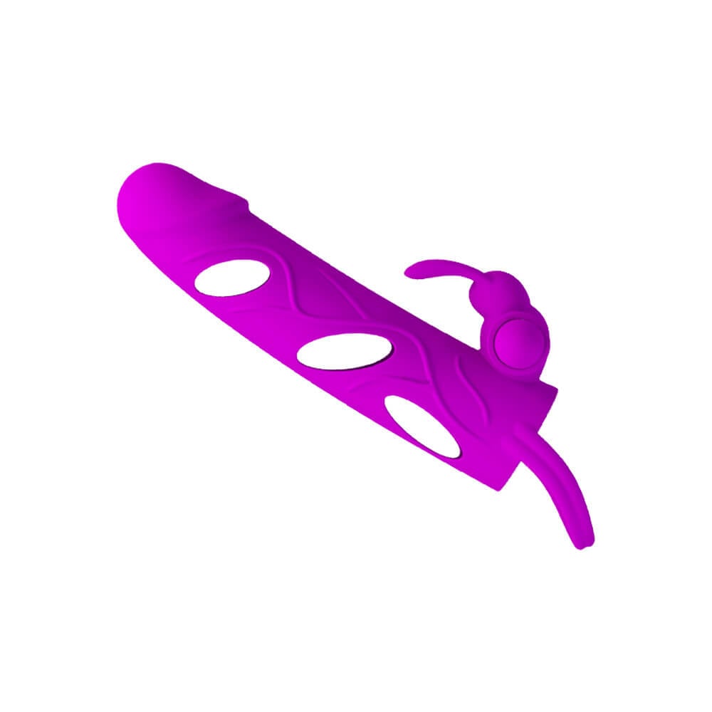 Pretty Love 5.5 - Capa Peniana Vazada com Anel para Escroto e Estimulador de Clítoris em Forma de Coelho - 14 x 3 cm - 3