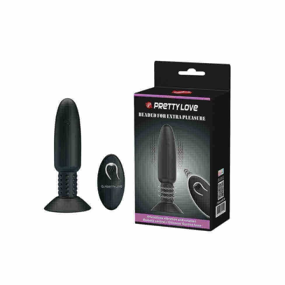 Plug Anal em Silicone com 4 Modos de Vibração, Rotação, Ventosa e Controle Remoto sem Fio - Pretty Love Beaded For Romantic - 15 x 3,6 cm - 1