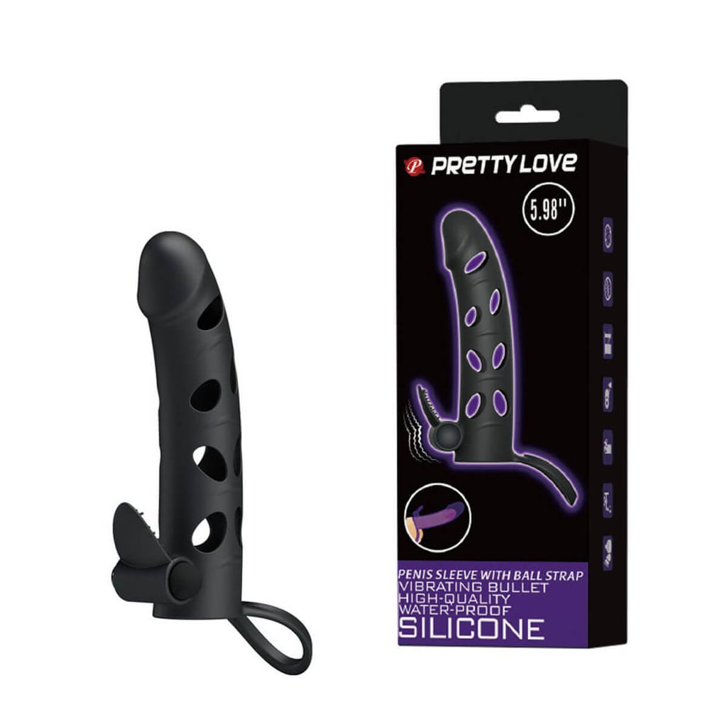 Pretty Love - Capa Peniana Vazada com Anel para Escroto e Estimulador de Clítoris | Cor: Preto - 1