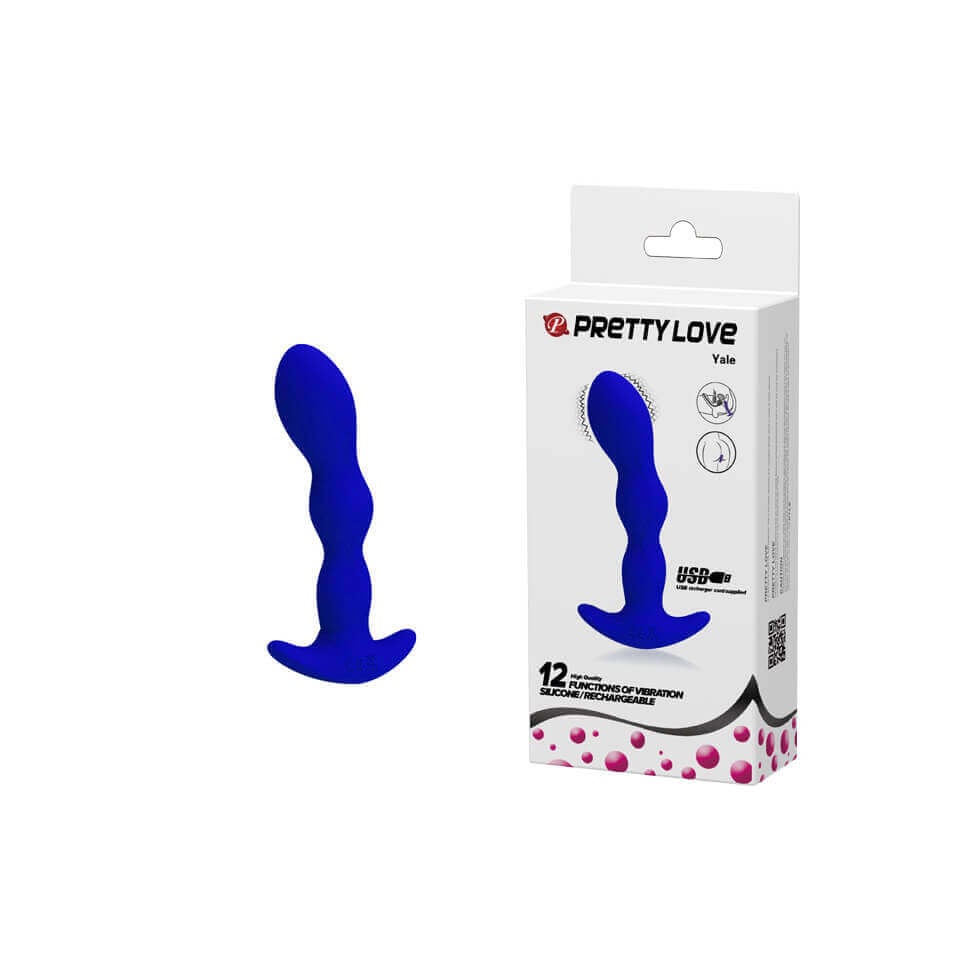 Pretty Love Yale - Plug Anal Escalonado Estimulador de Próstata em Silicone Recarregável com 12 Modos de Vibrações, Base de Segurança e Função Memória - 14,7 x 3,2 cm - 1