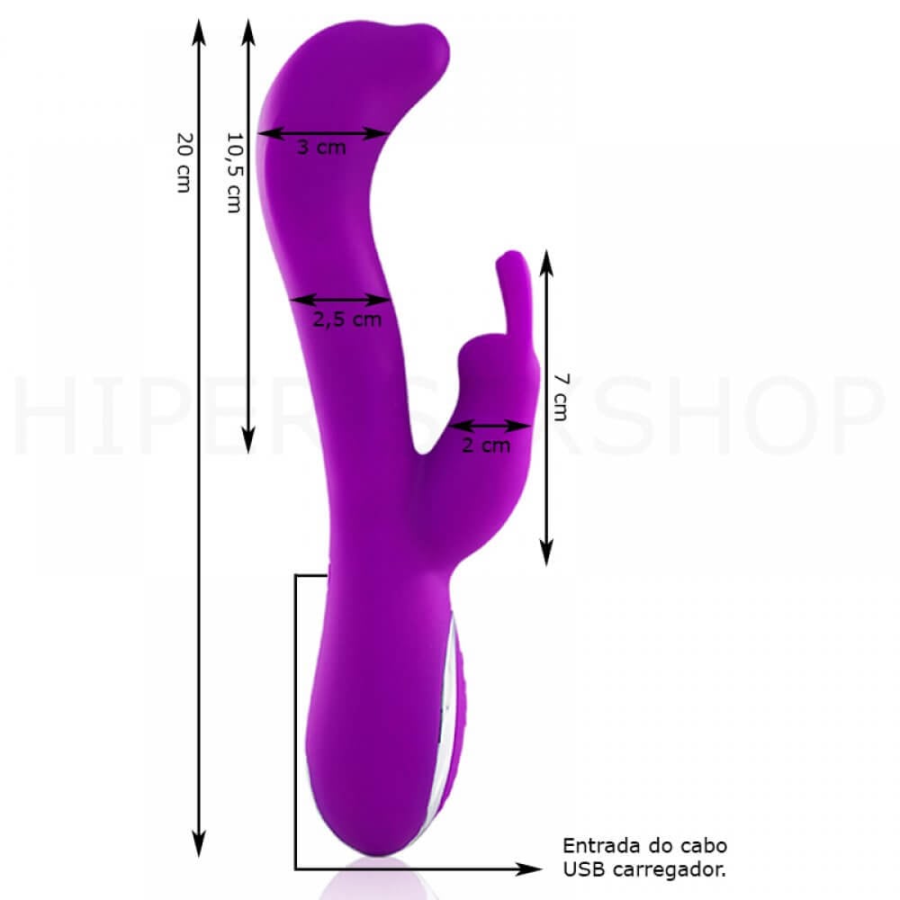 Rabbit Elves - Vibrador Recarregável com Estimulador Clitoriano, 10 Modos de Vibração e Sistema de Auto Aquecimento - 20 x 3 cm | Cor: Roxo - 2