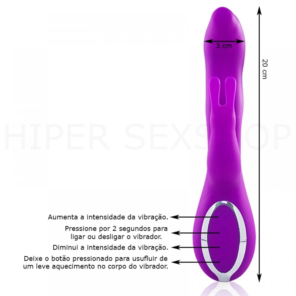 Rabbit Elves - Vibrador Recarregável com Estimulador Clitoriano, 10 Modos de Vibração e Sistema de Auto Aquecimento - 20 x 3 cm | Cor: Roxo - 3