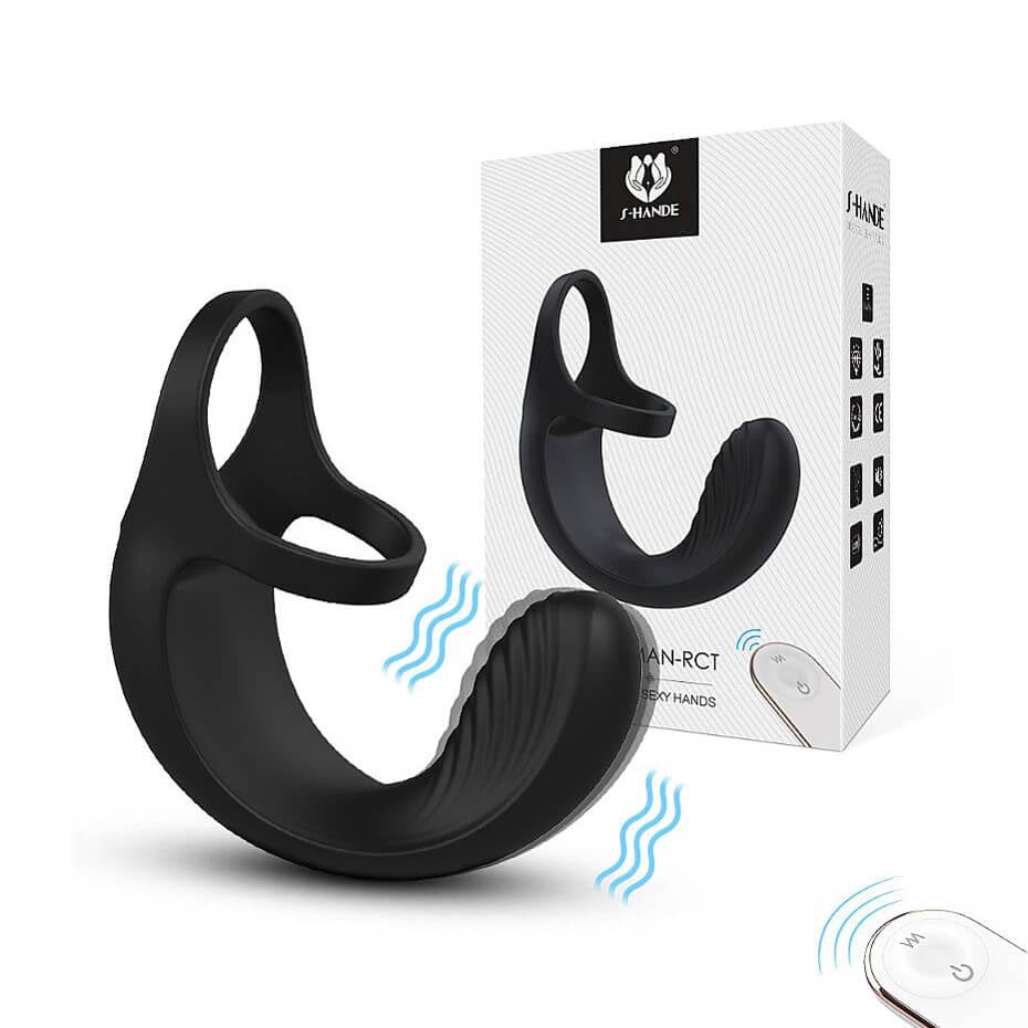 S-Hande Gorman RCT - Anel Peniano Duplo com Texturas Massageadoras, 9 Modos de Vibração e Controle Remoto sem Fio - 19,5 x 2,9 cm - 1