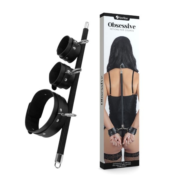 Separador de Braços com Par de Algemas e Coleira - New Star Couros Submissa | 50 x 2,2 cm - 1