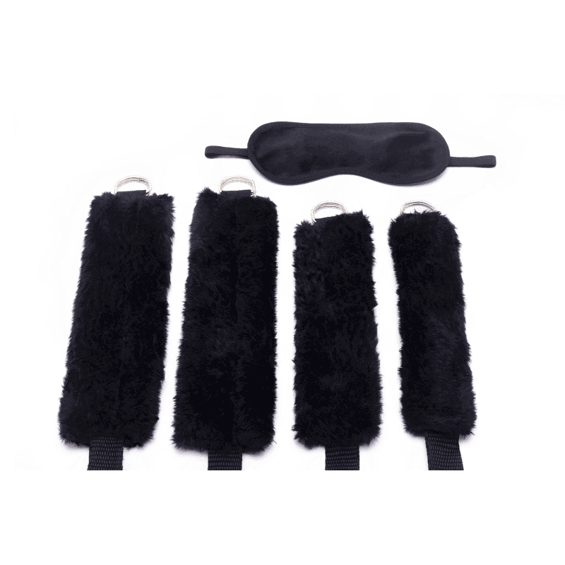 Sexy Fantasy - Kit Bondage com Amarras e Venda de Pelúcia | Cor: Preto - 1