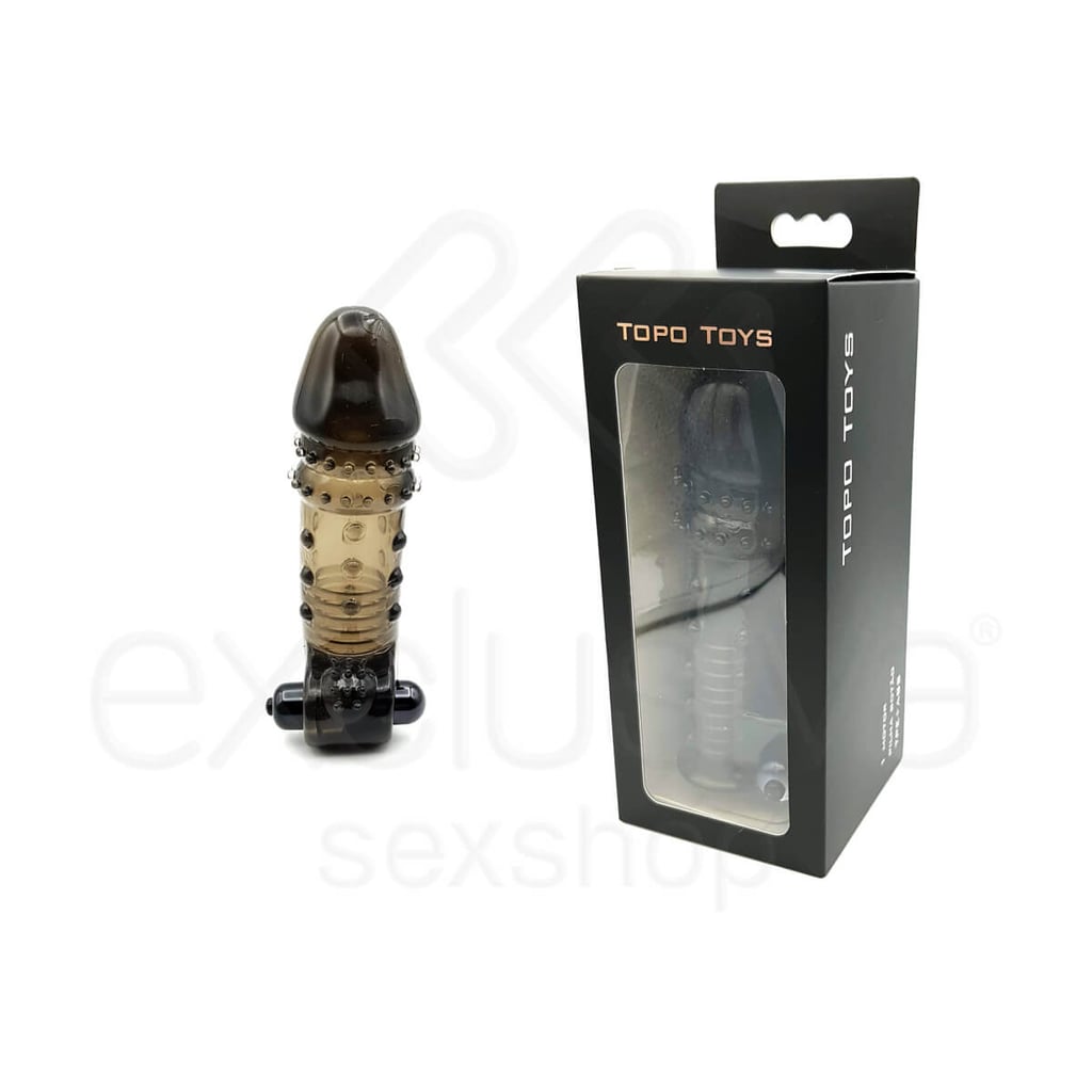 Topo Toys - Capa Peniana com Estimulador de Clítoris, Textura de Nódulos e Vibração Única - 15,5 x 4,3 cm - 1