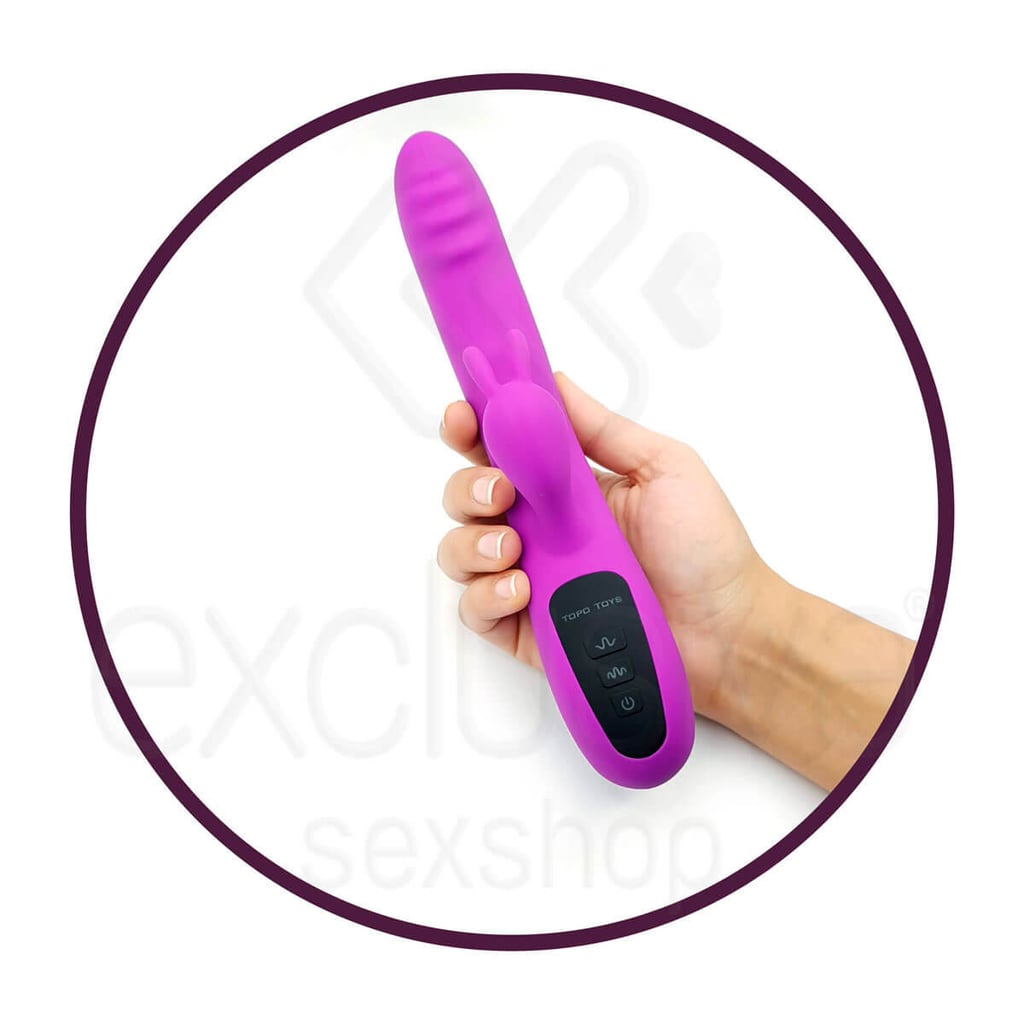 Vibrador Rabbit Recarregável em Silicone com 7 Modos de Vibração e 4 Velocidades - Topo Toys | 14 x 3,5 cm - 7