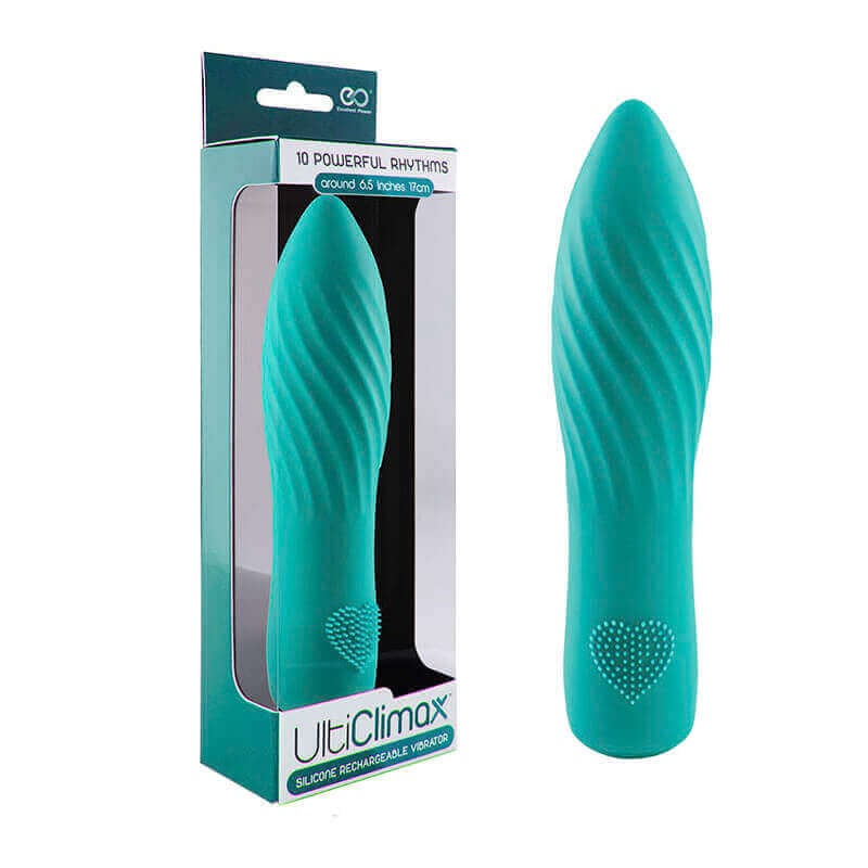 Vibrador Ponto G Flexível, Recarregável e com 10 Modos de Vibração - UltiClimax - 16,5 x 3,9 cm | Cor: Verde Tiffany - 1