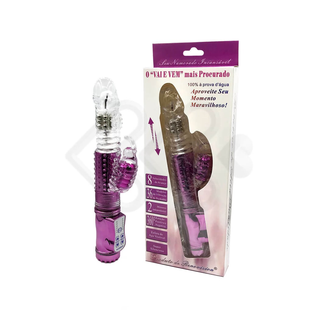 Vibrador Recarregável Rotativo Vai e Vem com 36 Modos de Vibração e Estimulador Clitoriano - 26 x 3,4 cm | Cor: Roxo - 1