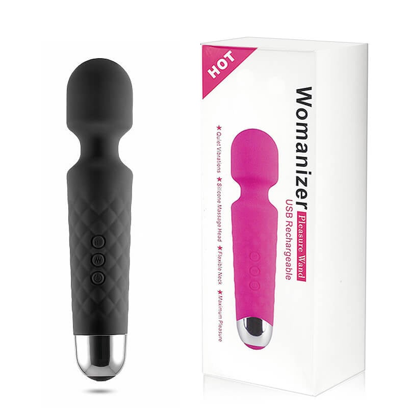 Womanizer Pleasure Wand - Massageador Recarregável com 20 Modos de Vibração e Corpo Texturizado - 19 x 4 cm | Cor: Preto - 1