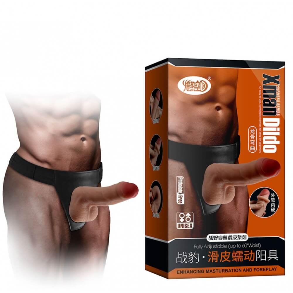 Xman Dildo - Cinta Peniana Ajustável com Prótese, Possui Glande Definida, Vértebra, Veias, Suaves, Escroto e Ventosa - Veste até o M - 1