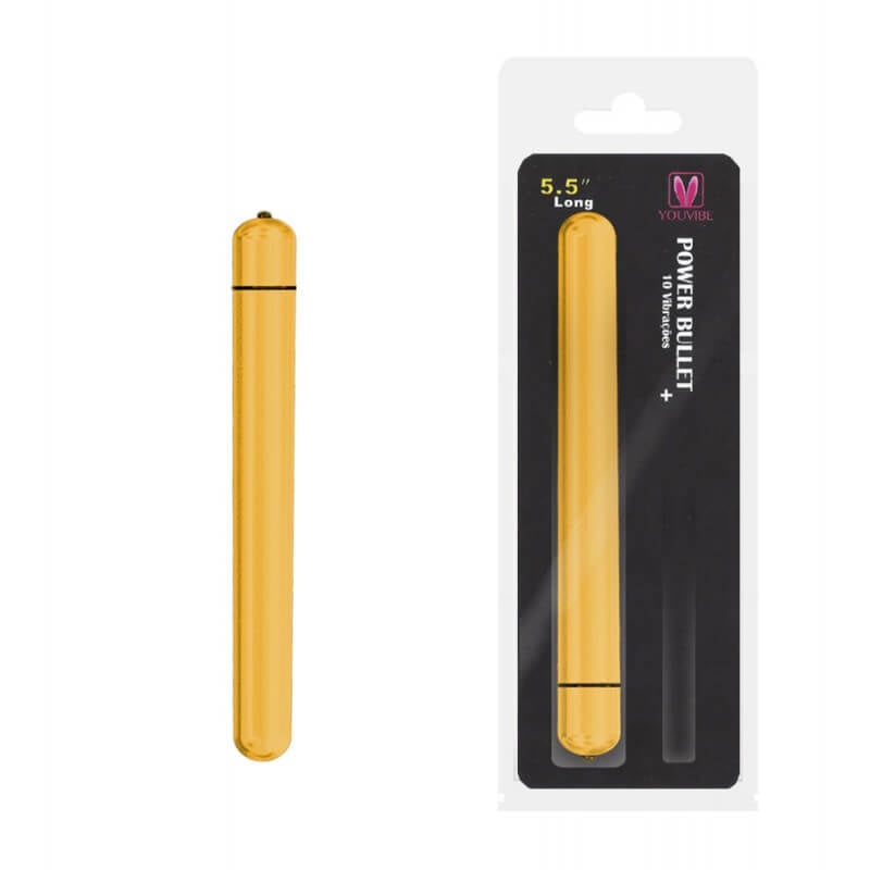 You Vibe Power Bullet Clássico - Cápsula Vibratória com 10 Modos de Vibração - 13,5 x 1,5 cm | Cor: Dourado - 1
