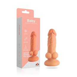 Adão & Eva Baby - Mini Prótese Peniana Realística em Silicone com Escroto e Base em Ventosa - 7 x 2,6 cm