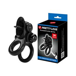 Anel Peniano Duplo com Estimulador de Clitóris, Língua Vibratória e 10 Modos de Vibração - Passionate Ring | 10,6 x 3,8 cm